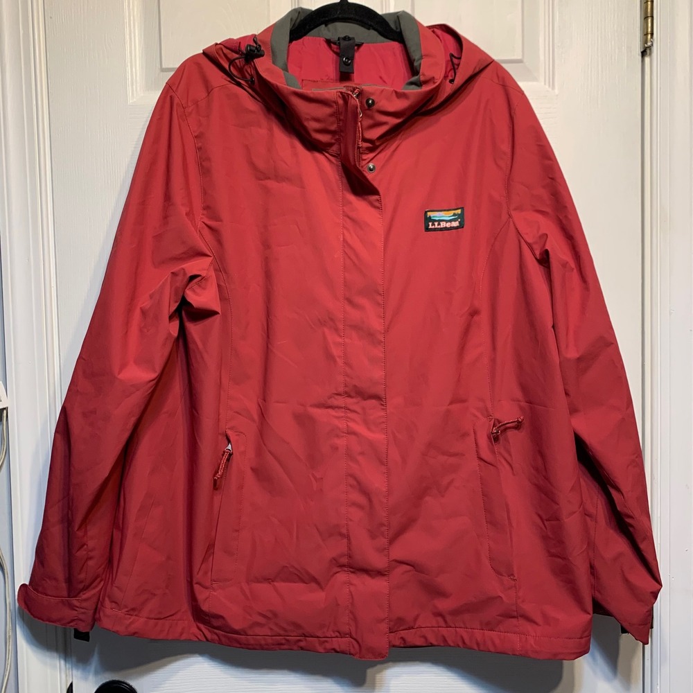 L.L. Bean Rain Jacket XL Red Hooded Full Zip Windbreaker Gorpcore Outdoor Layer